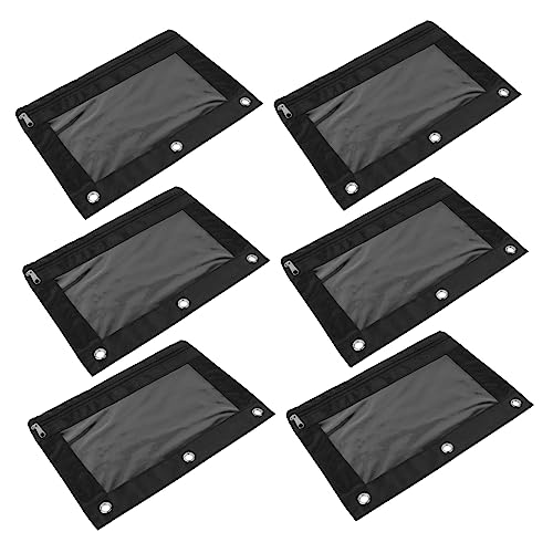 HOODANCOS 6 Stücke Große Kapazität Schreibwarentasche mit 3 Ringen Tragbare Doppel Reißverschluss Federmäppchen Oxford Material für Schule und Büro Transparentes Fensterdesign von HOODANCOS