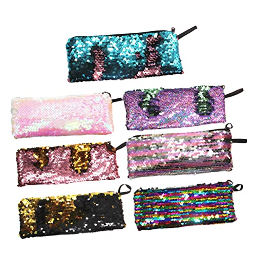 HOODANCOS 7 Stück Teiliges Glitzer Federmäppchen für Schüler DIY Meerjungfrau Sequin Stiftetui Kabel Aufbewahrungstasche für Stifte Kopfhörer und Datenkabel von HOODANCOS