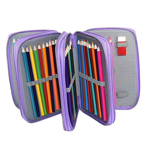 HOODANCOS Bleistifthalter Organizer 72 Slots 4-lagiges Federmäppchen Für Studenten Lila Stiftetui Mit Reißverschluss Für Schule Und Büro von HOODANCOS