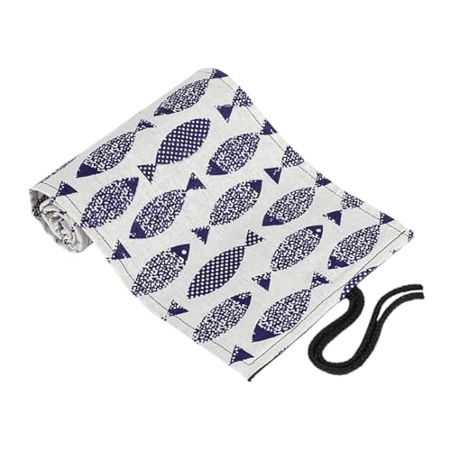HOODANCOS Bleistiftverpackung Rolle up Halter 48 Slots Für Stifte Und Kosmetika Tragbare Stifterolle Mit Cartoon Saury Muster Segeltuch Organizer Für Zeichnungen Und Skizzen Federmäppchen von HOODANCOS