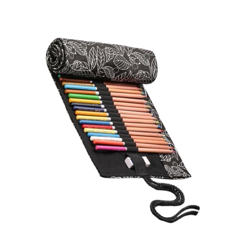 HOODANCOS Canvas Federmäppchen mit Fächern Große Kapazität Stifterolle Organizer für Buntstifte und Zeichenstifte Tragbar und Platzsparend für Künstler Schule und Reisen von HOODANCOS