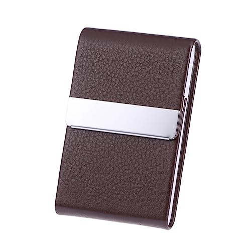 HOODANCOS Großer Kapazität Vertikaler Business Kartenhalter Aus PU Und Edelstahl Unisex Visitenkartenetui Tiefem Kaffee Ideal Für Geschäftsreisen Und Professionellen Gebrauch von HOODANCOS