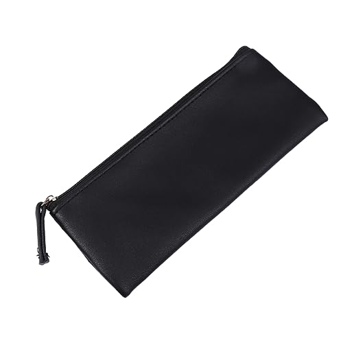 HOODANCOS Pu Leder Federmäppchen Für Schüler Vielseitige Kosmetiktasche Minimalistisches Design Schwarzer Organizer Für Stifte Und Make-up Waschbar Reißverschluss von HOODANCOS