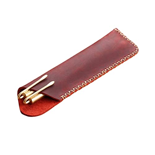 HOODANCOS Vintage Bleistiftetui Aus Hochwertigem Rindsleder Handgefertigte Stifthülle Rotwein Stilvoller Stift-Organizer Für Büro Und Schule Eleganter Und Praktischer Pen Pouch von HOODANCOS