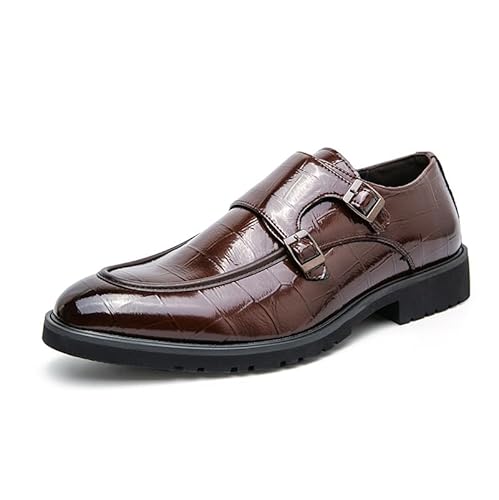 HOOENG Abendschuhe for Herren, for Hineinschlüpfen, runde Zehenpartie, PU-Leder, Schürzenzehe, doppelter Mönchsriemen, niedrige Spitze, rutschfest, rutschfest, Gummisohle, rutschfest, lässig (Color : von HOOENG