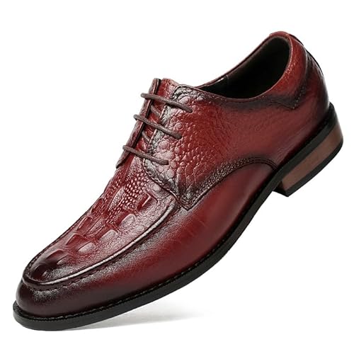 HOOENG Abendschuhe for Herren, for Schnüren, runde, brünierte Zehenpartie, echtes Leder, Krokodil-Print, Derby-Schuhe, rutschfest, Blockabsatz, klassisch(Color:Braun,Size:41 EU) von HOOENG