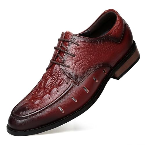 HOOENG Abendschuhe for Herren, for Schnüren, runde, brünierte Zehenpartie, echtes Leder, Krokodil-Print, Derby-Schuhe, rutschfest, Blockabsatz, klassisch(Color:Brown Hollow Out,Size:43 EU) von HOOENG