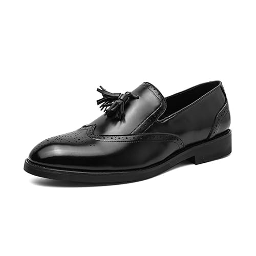 HOOENG Anzugschuhe for Herren for Hineinschlüpfen, Spitze, brünierte Zehenpartie, Krokoprägung, Flügelspitzen mit Quaste, rutschfeste Gummisohle, Blockabsatz, rutschfest, lässig (Color : Schwarz, SI von HOOENG