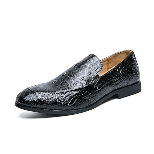 HOOENG Anzugschuhe for Herren for Hineinschlüpfen aus Kunstleder mit Krokoprägung, Schürzenzehe, Low-Top, rutschfeste Gummisohle, Blockabsatz (Color : Schwarz, Size : 40 EU) von HOOENG