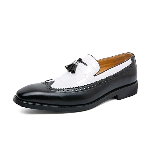 HOOENG Anzugschuhe for Herren for Hineinschlüpfen mit quadratischer, brünierter Spitze, zweifarbig, veganes Leder, beständig, rutschfeste Gummisohle for Gehen (Color : Schwarz, Size : 43 EU) von HOOENG