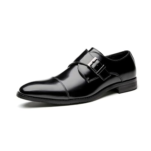 HOOENG Anzugschuhe for Herren for Hineinschlüpfen mit spitzem, brüniertem Zehenbereich, Lederkappe, Monk-Riemen-beständig, rutschfeste Gummisohle, Rutschfester Blockabsatz (Color : Schwarz, Size : 4 von HOOENG