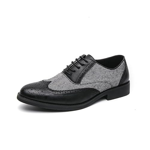 HOOENG Elegante Oxford-Schuhe for Herren, mit Schnürung, spitzer Zehenbereich, Brogue, geprägte Flügelspitze, zweifarbiges Patchwork, niedrige Oberseite, rutschfest, rutschfest, Party(Color:Schwarz,Si von HOOENG