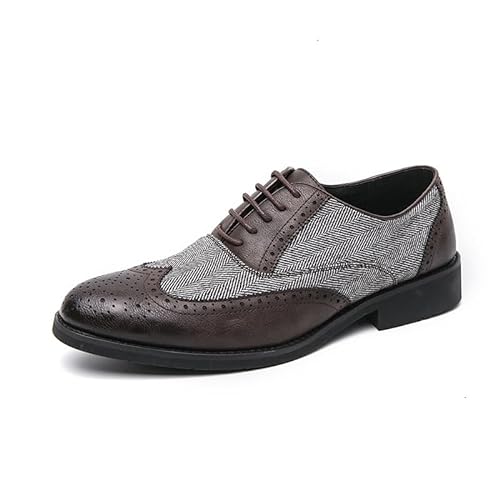 HOOENG Elegante Oxford-Schuhe for Herren, mit Schnürung, spitzer Zehenbereich, Brogue, geprägte Flügelspitze, zweifarbiges Patchwork, niedrige Oberseite, rutschfest, rutschfest, Party(Color:Braun,Size von HOOENG