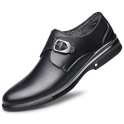 HOOENG Formale Anzugschuhe for Herren for Hineinschlüpfen, einfarbig, runde Zehenpartie, veganes Leder, Monk-Riemen, rutschfest, rutschfest, Low-Top, lässig (Color : Black Lined, Size : 38 EU) von HOOENG