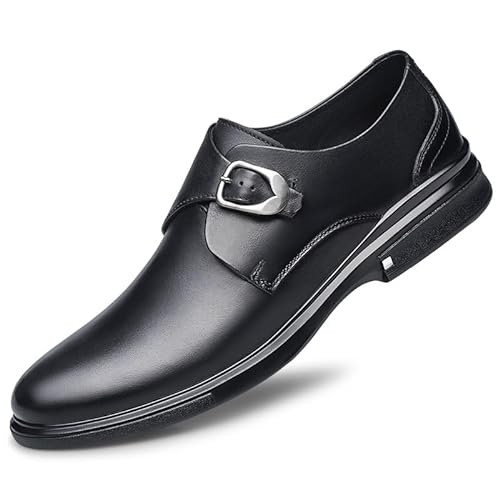 HOOENG Formale Anzugschuhe for Herren for Hineinschlüpfen, einfarbig, runde Zehenpartie, veganes Leder, Monk-Riemen, rutschfest, rutschfest, Low-Top, lässig (Color : Schwarz, Size : 42 EU) von HOOENG