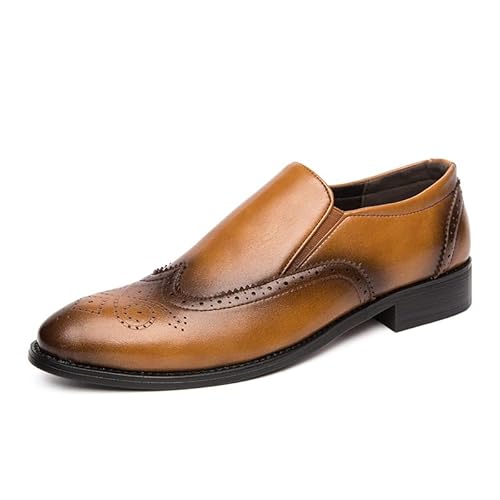 HOOENG Formale Anzugschuhe for Herren for Hineinschlüpfen, spitze, brünierte Zehenpartie, Brogue-Prägung, Flügelspitze, PU-Leder, rutschfest, niedrige Oberseite, Gummisohle, rutschfest, Blockabsatz, l von HOOENG