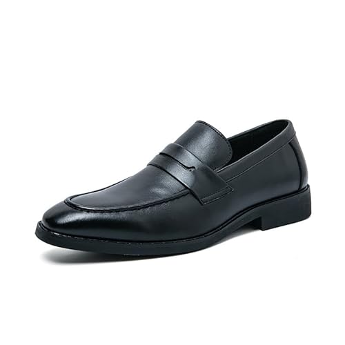 HOOENG Formale Anzugschuhe for Herren for Hineinschlüpfen mit quadratischer, brünierter Zehenpartie und Schürzenzehen-Penny-Loafer, rutschfest, mit Blockabsatz, rutschfest, lässig (Color : Schwarz, von HOOENG