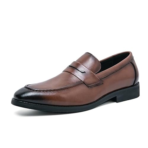 HOOENG Formale Anzugschuhe for Herren for Hineinschlüpfen mit quadratischer, brünierter Zehenpartie und Schürzenzehen-Penny-Loafer, rutschfest, mit Blockabsatz, rutschfest, lässig (Color : Braun, SI von HOOENG