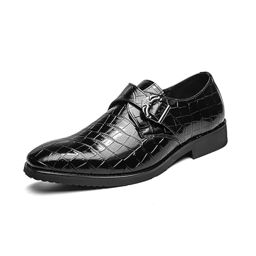 HOOENG Formale Herren-Schuhe for Hineinschlüpfen mit runder Zehenpartie, Karomuster, geprägter Mönchsriemen, Gummisohle, niedriger Schaft, Blockabsatz, rutschfestes Gehen (Color : Schwarz, Size : 43 von HOOENG