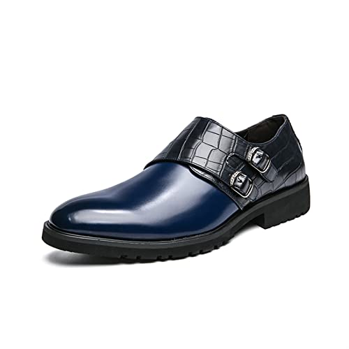 HOOENG Formale Kleidschuhe for männer schlüpfen auf zweifarbige doppelte monkrippe vegane Leder rutschfeste Gummisohle rutschfeste im freien (Color : Blue, Size : 44.5 EU) von HOOENG