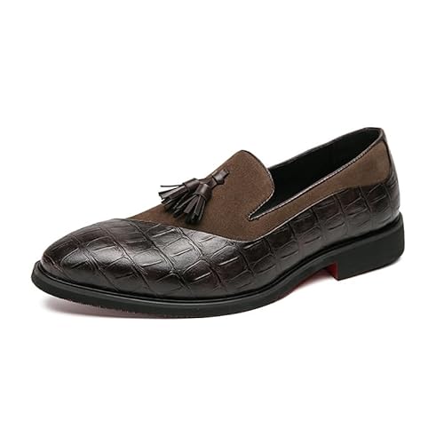 HOOENG Formale Oxford-Schuhe for Herren for Hineinschlüpfen, Wildleder, veganes Leder, zweifarbig, Patchwork mit Schnalle, Blockabsatz, rutschfeste Gummisohle, rutschfest, rutschfest (Color : Braun, von HOOENG