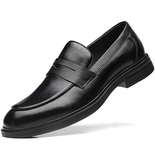 HOOENG Formale Oxford-Schuhe for Herren for Hineinschlüpfen, runde Zehenpartie, einfarbig, Schürzenzehe, Penny-Loafer, rutschfest, Blockabsatz, niedrige Oberseite, rutschfeste Gummisohle (Color : Sch von HOOENG