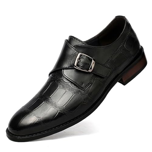 HOOENG Formale Oxford-Schuhe for Herren for Hineinschlüpfen, runder Zehenbereich, Steinmuster, Mönchsriemen, Leder, Gummisohle, rutschfest, niedriger Schaft, Blockabsatz, rutschfest (Color : Schwarz von HOOENG