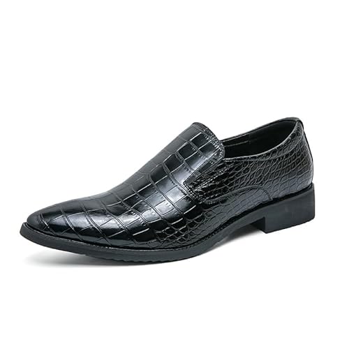 HOOENG Formale Oxford-Schuhe for Herren for Hineinschlüpfen mit spitzer Zehenpartie, Steinmuster, veganes Leder, Gummisohle, Blockabsatz, rutschfest, rutschfest, Low-Top-Walking (Color : Schwarz, SI von HOOENG