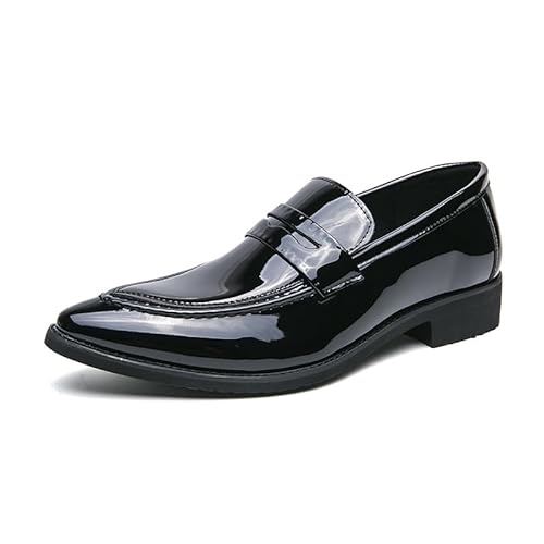 HOOENG Formale Oxford-Schuhe for Herren for Hineinschlüpfen mit spitzer Zehenpartie, veganes Leder, Schürzenspitze, Penny-Loafer, rutschfest, rutschfest, niedrige Oberseite, Blockabsatz (Color : Schw von HOOENG