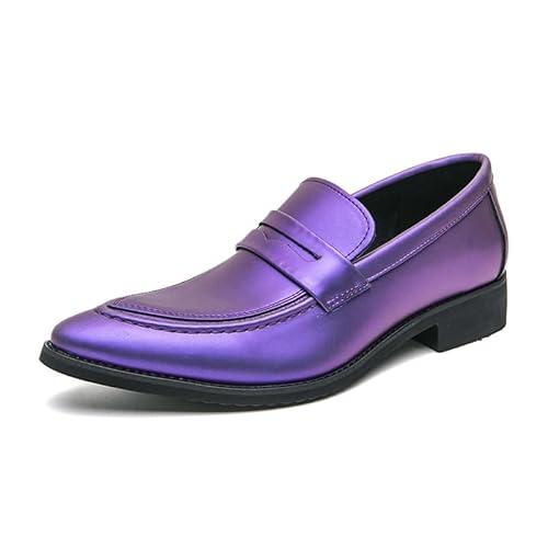 HOOENG Formale Oxford-Schuhe for Herren for Hineinschlüpfen mit spitzer Zehenpartie, veganes Leder, Schürzenspitze, Penny-Loafer, rutschfest, rutschfest, niedrige Oberseite, Blockabsatz (Color : Purp von HOOENG