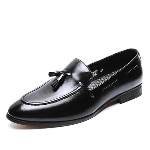 HOOENG Formale Schuhe for Herren for Hineinschlüpfen, Spitze, brünierte Zehenpartie mit Quaste, Schürze, Zehenpartie, Loafer, Gummisohle, rutschfest, Low-Top, lässig (Color : Schwarz, Size : 44 EU) von HOOENG