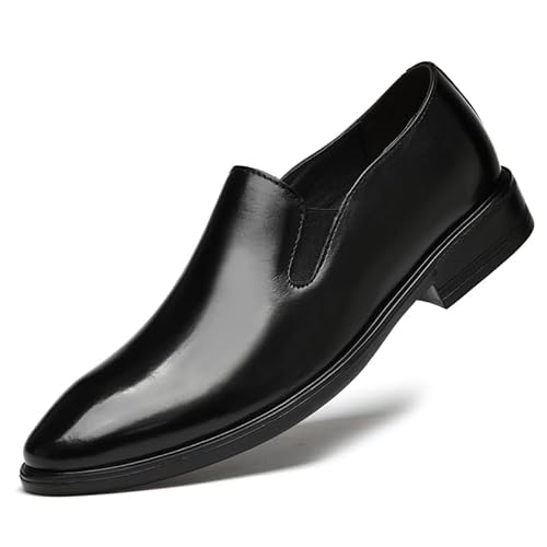 HOOENG Formale Schuhe for Herren for Hineinschlüpfen, runde, brünierte Zehenpartie, Leder, einfarbig, niedrige Oberseite, rutschfeste Gummisohle, rutschfest, lässig (Color : Schwarz, Size : 38 EU) von HOOENG