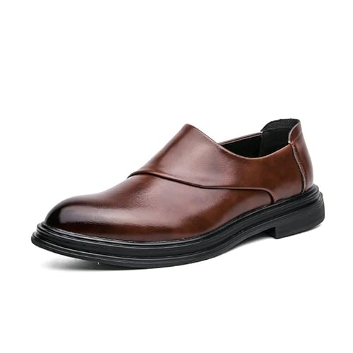 HOOENG Formale Schuhe for Herren for Hineinschlüpfen, runde, brünierte Zehenpartie, Reißverschluss, Kunstleder, Gummisohle, Rutschfester Blockabsatz, rutschfestes Gehen (Color : Braun, Size : 39 EU von HOOENG