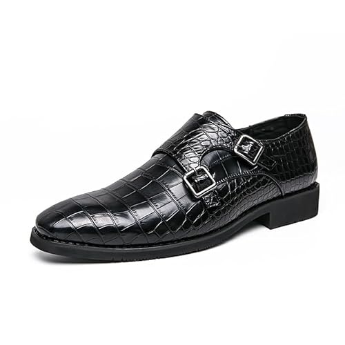 HOOENG Formale Schuhe for Herren for Hineinschlüpfen mit quadratischer Zehenpartie, PU-Leder mit Blockmuster, doppelter Monk-Riemen, Gummisohle, rutschfest, rutschfest(Color:Schwarz,Size:38 EU) von HOOENG