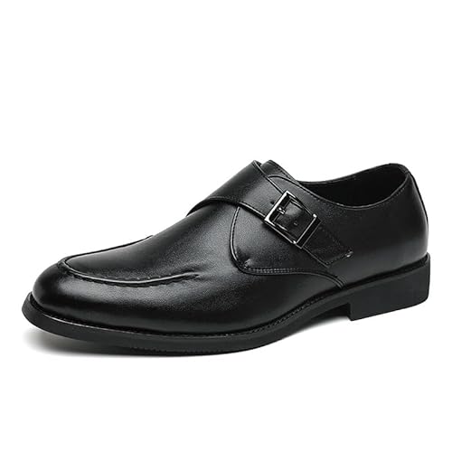 HOOENG Formale Schuhe for Herren for Hineinschlüpfen mit runder Zehenpartie, PU-Leder, Mönchsriemen, Schürze, Zehenschutz, rutschfeste Gummisohle, for Gehen(Color:Schwarz,Size:45.5 EU) von HOOENG