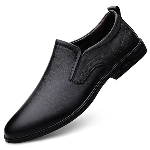 HOOENG Formale Schuhe for Herren for Hineinschlüpfen mit runder Zehenpartie, einfarbiges Leder, rutschfeste Low-Top-Gummisohle, rutschfest, rutschfest (Color : Schwarz, Size : 42 EU) von HOOENG