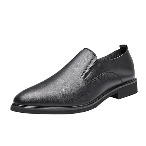 HOOENG Formelle Oxford-Schuhe for Herren, for Hineinschlüpfen, runde Zehenpartie, einfarbig, veganes Leder, niedriger Schaft, Blockabsatz, Gummisohle, rutschfest, lässig (Color : Schwarz, Size : 39 von HOOENG