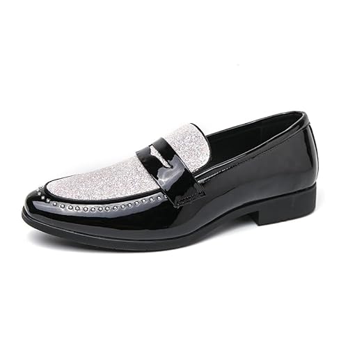 HOOENG Formelle Oxford-Schuhe for Herren, for Hineinschlüpfen, spitze Zehenpartie, zweifarbig, Kunstleder, Nietenverzierung, Schürze, Zehenpartie, Penny-Loafer, Gummisohle, niedriger Schaft, Blockabsa von HOOENG