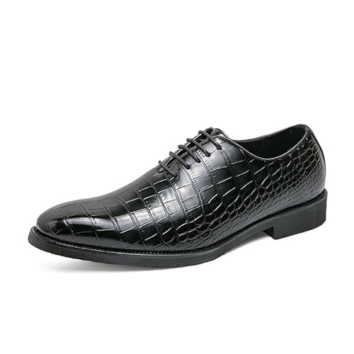 HOOENG Formelle Oxford-Schuhe for Herren for Hineinschlüpfen, runde, brünierte Zehenpartie, Blockmuster, veganes Leder, niedriger Schaft, Blockabsatz, rutschfest, lässig (Color : Schwarz, Size : 39 von HOOENG