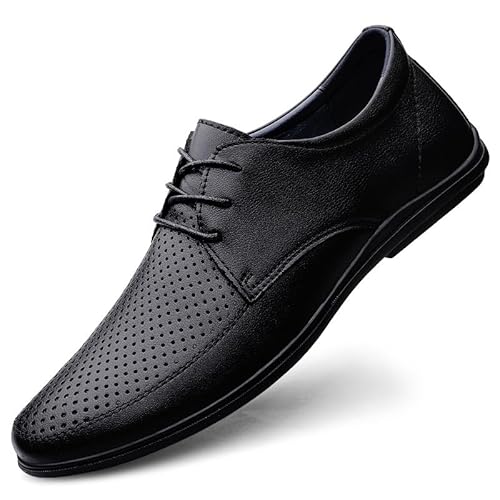 HOOENG Formelle Oxford-Schuhe for Herren mit Schnürung, runde Zehenpartie, veganes Leder, einfarbig, Derby-Schuhe mit rutschfester Gummisohle, Blockabsatz, niedrige Oberseite, Hochzeit(Color:Black Hol von HOOENG