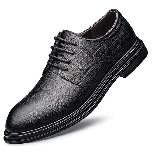 HOOENG Formelle Oxford-Schuhe for Männer mit Schnürung, runde Zehenpartie, Kariertes Leder, Derby-Schuhe mit Gummisohle, Blockabsatz, niedrige Oberseite, rutschfest(Color:Schwarz,Size:42 EU) von HOOENG