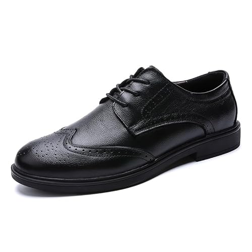 HOOENG Formelle Schuhe for Herren, Schnür-Brogue, geprägte Flügelspitzen, Leder-Derby-Schuhe, Gummisohle, Blockabsatz, rutschfest, klassisch (Color : Schwarz, Size : 38 EU) von HOOENG