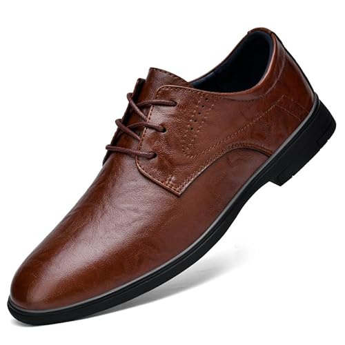 HOOENG Formelle Schuhe for Männer, Schnürschuhe, Spitze Zehenpartie, PU-Leder, Derby-Schuhe, Blockabsatz, rutschfest, niedrige Spitze, Party(Color:Braun,Size:42 EU) von HOOENG