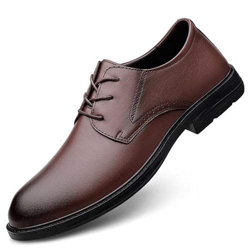 HOOENG Formelle Schuhe for Männer, for Schnüren, runde brünierte Zehenpartie, Leder-Derby-Schuhe, rutschfest, niedriger Blockabsatz, rutschfest, Abschlussball(Color:Braun,Size:42 EU) von HOOENG
