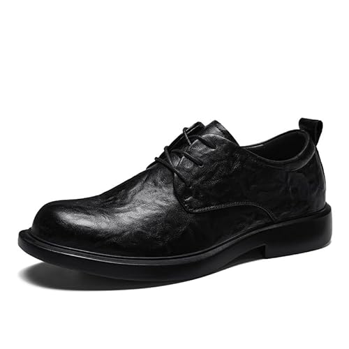 HOOENG Formelle Schuhe for Männer, mit Schnürung, runde Zehenpartie, veganes Leder, Derby-Schuhe, rutschfest, rutschfest, niedriger Blockabsatz, Hochzeit(Color:Schwarz,Size:40 EU) von HOOENG