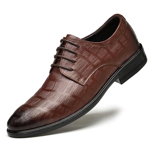 HOOENG Formelle Schuhe for Männer for Schnüren, runde, brünierte Zehenpartie, kariert, geprägt, Derby-Schuhe, rutschfest, niedrige Oberseite, rutschfest(Color:Braun,Size:42 EU) von HOOENG