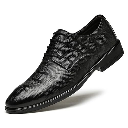 HOOENG Formelle Schuhe for Männer for Schnüren, runde, brünierte Zehenpartie, kariert, geprägt, Derby-Schuhe, rutschfest, niedrige Oberseite, rutschfest(Color:Schwarz,Size:38 EU) von HOOENG