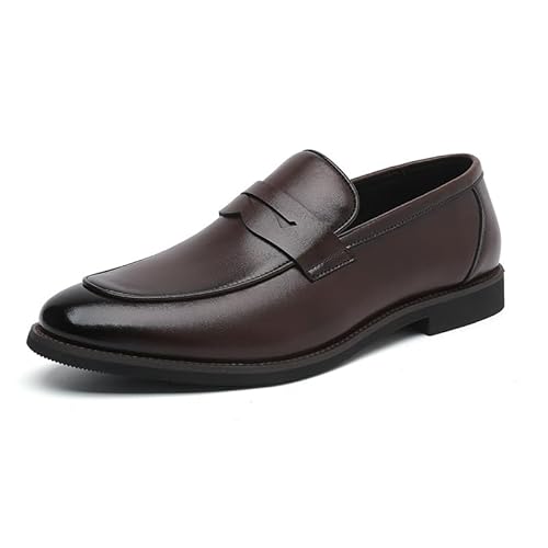 HOOENG Herren-Loafer-Schuh, echtes Leder, brünierte Zehenpartie, Penny-Loafer-Schuh, Flacher Absatz, rutschfest, rutschfest, for den Abschlussball (Color : Dunkelbraun, Size : 43 EU) von HOOENG