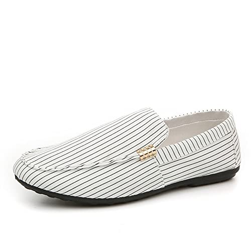 HOOENG Herren-Loafer-Schuhe, schwarz-weiß gestreift, Nahtdetails, Stoffschuhe, flexibel, rutschfest, Flacher Absatz, Hochzeits-Slipper (Color : Weiß, Size : 41 EU) von HOOENG