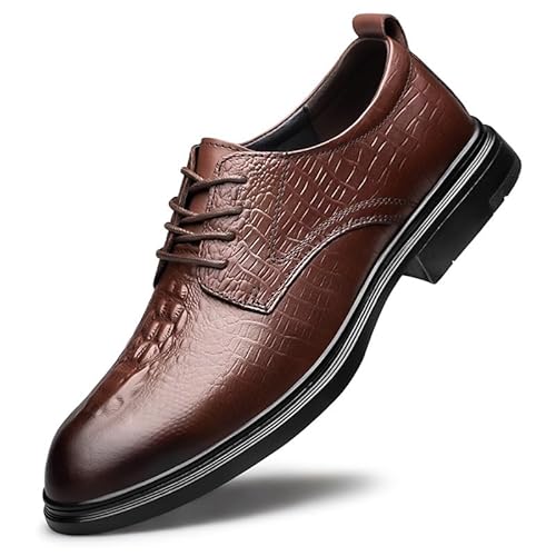 HOOENG Herren-Schuhe for Schnüren, runde Zehen, Krokodildruck, einfarbig, Derby-Schuhe, rutschfeste Gummisohle, rutschfest, Low-Top-Abschlussball (Color : Braun, Size : 44 EU) von HOOENG